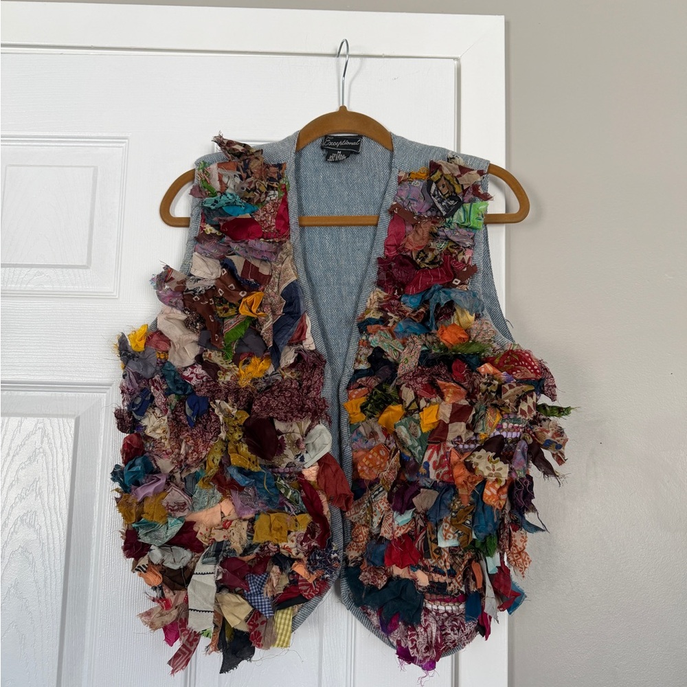 Exceptional Silk Cotton Blend Colorful 80s Vintage Rag Vest Unique Jacket